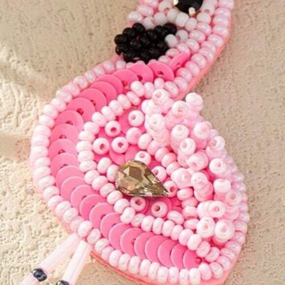 Light Pink Crystal Accent Seed Beaded Flamingo Tropical Bird Earrings - Picture 5 of 5